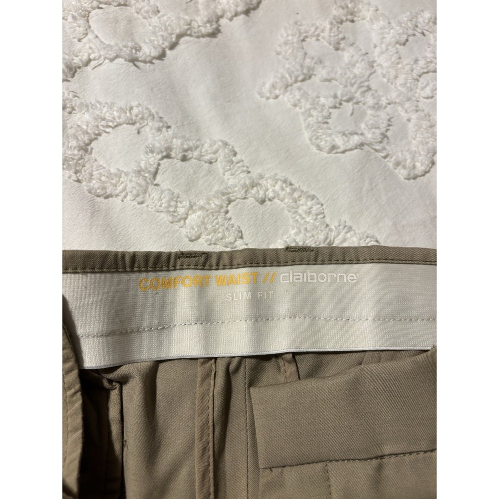 Claiborne Men's Beige Solid Slim Fit Comfort Waist Dress Pants 34x32 - Picture 2 of 4